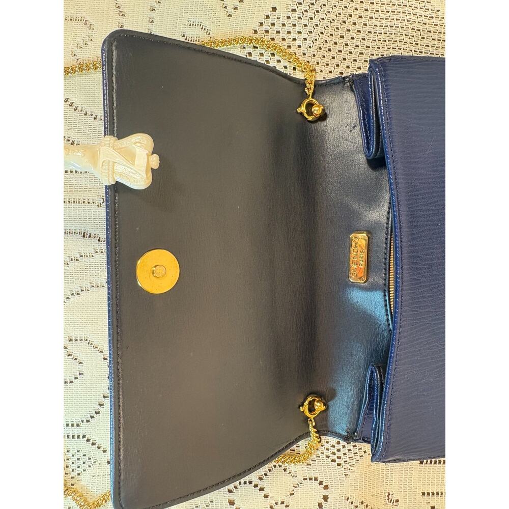 Givenchy Vintage Navy Blue Textured Leather Crossbody Bag with Gold Chain - Picture 5 of 8